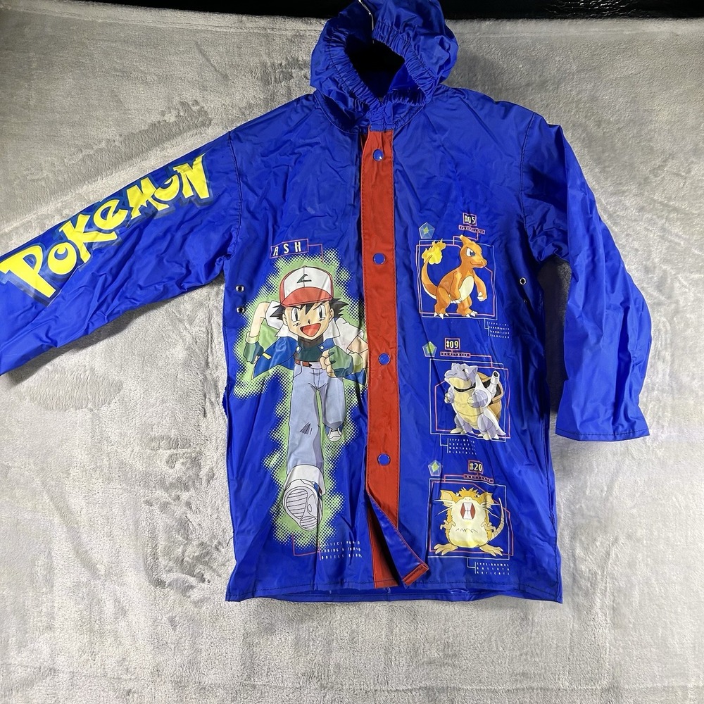 Vintage Pokemon Kids Raincoat Sz 5 Rain Blue Jacket 1990's Retro Gamer READ